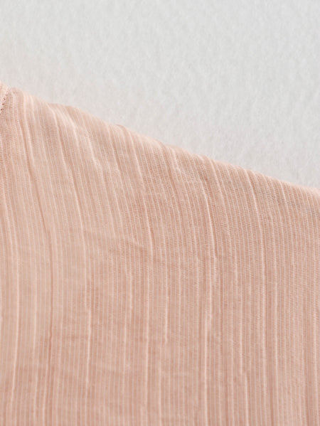 Elara Lace-Up Oversized Summer Top In Peach - close-up of fabric texture detail - Miss Mosa By Akanksha