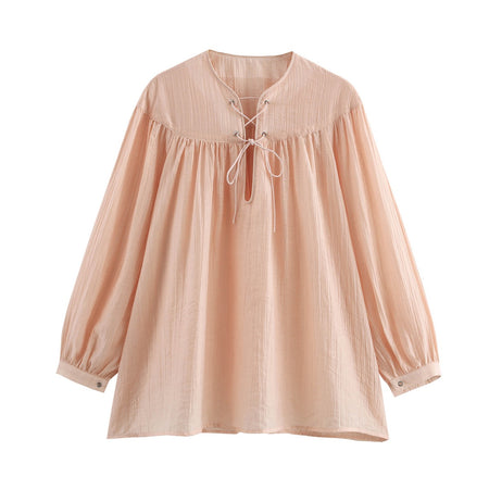 Elara Lace-Up Oversized Summer Top In Peach - front flat-lay product shot - Miss Mosa By Akanksha