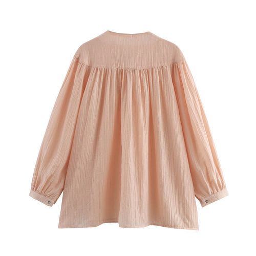 Elara Lace-Up Oversized Summer Top In Peach