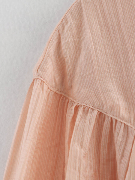 Elara Lace-Up Oversized Summer Top In Peach - close-up of yoke and gather detail - Miss Mosa By Akanksha
