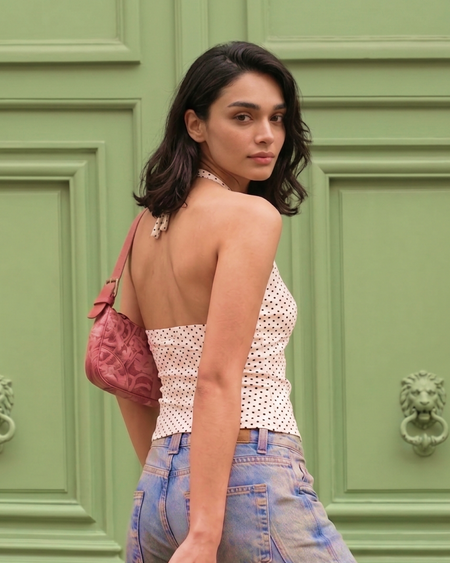 Elda Halterneck Polka Top - back shot, cream with black polka dots - Miss Mosa By Akanksha