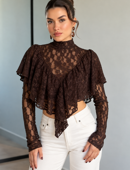 Cassie Crop Ruffle Lace Top