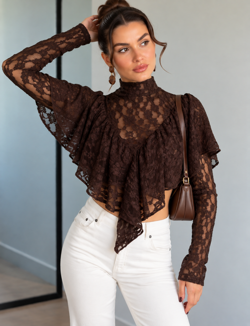 Cassie Crop Ruffle Lace Top
