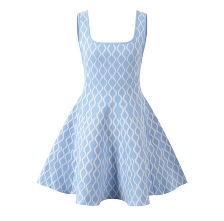 Elegant Luxe Short Knit Dress - front shot on hanger, light blue - Miss Mosa By Akanksha