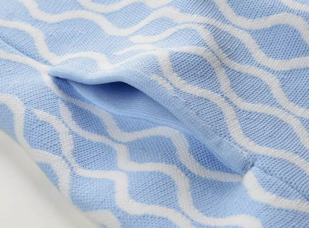 Elegant Luxe Short Knit Dress - close-up of side pocket, light blue - Miss Mosa By Akanksha