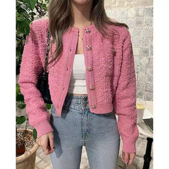 Elena Cropped Button Down Cardigan - front shot on model, pink - Miss Mosa By Akanksha