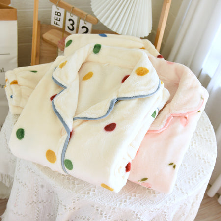 Elena Polka Fleece Nightsuit In Cream - flat-lay product shot of folded set - Miss Mosa By Akanksha