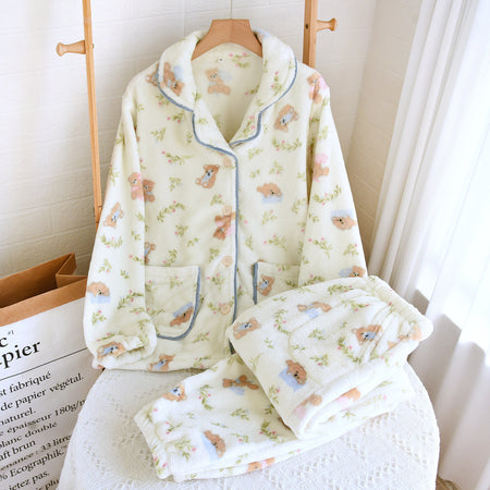 Elena Teddy Fleece Nightsuit In Off White - flat-lay product shot on hanger - Miss Mosa By Akanksha