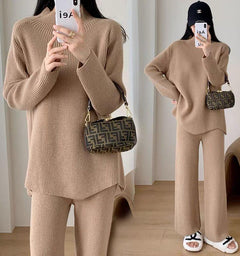 Elestren Winter Trackset - lifestyle shot on model, camel - Miss Mosa By Akanksha