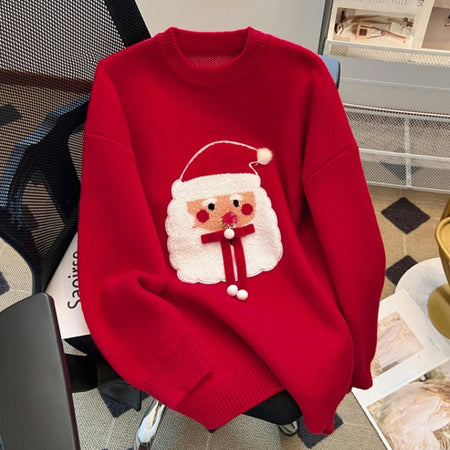 Elfie Santa Christmasy Sweater - front shot on model, red - Miss Mosa By Akanksha