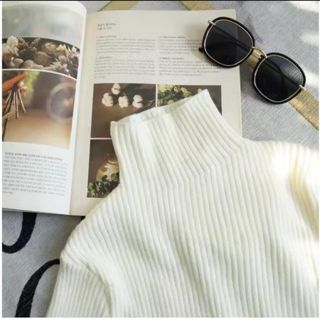 Eliana Woolen Sweater - flat-lay shot with sunglasses, white - Miss Mosa By Akanksha