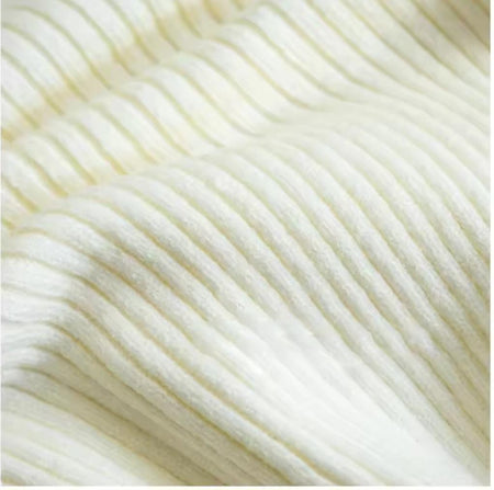Eliana Woolen Sweater - close-up of ribbed knit texture, white - Miss Mosa By Akanksha
