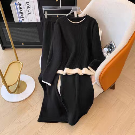 Elif Luxe Winter Coord Set - flat-lay product shot of sweater and trousers set, black - Miss Mosa By Akanksha