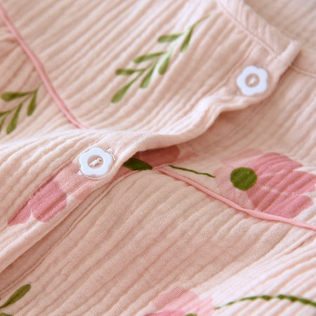 Elinora Cotton Padded Nightsuit In Pink - close-up of button detail - Miss Mosa By Akanksha