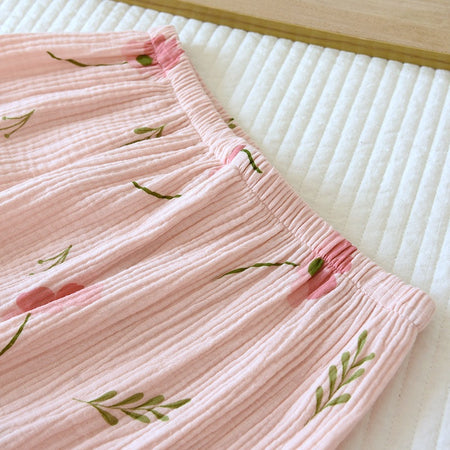 Elinora Cotton Padded Nightsuit In Pink - close-up of trouser detail - Miss Mosa By Akanksha