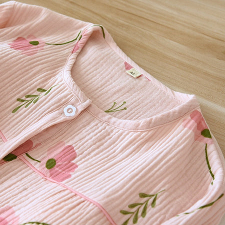 Elinora Cotton Padded Nightsuit In Pink - close-up of neckline detail - Miss Mosa By Akanksha