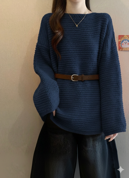 Elisa Luxe Sweater With Belt - belted front shot, navy blue - Miss Mosa By Akanksha
