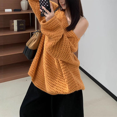 Elisa Luxe Sweater With Belt - off-shoulder side shot, orange - Miss Mosa By Akanksha