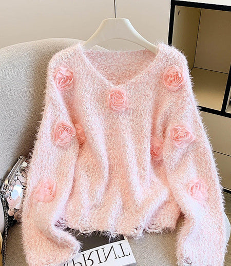Elisabetta Floral Sweater - product shot on hanger, pink - Miss Mosa By Akanksha