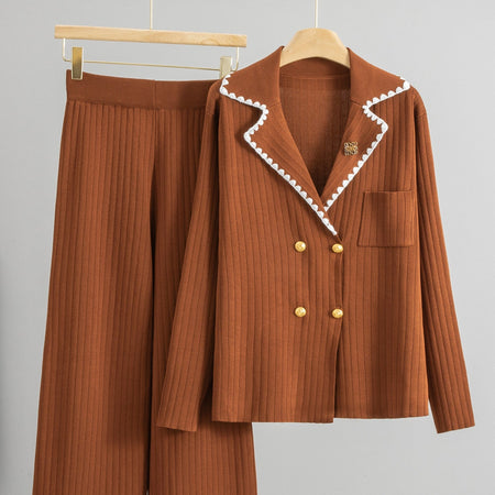 Elise Premium Woolen Coord Set - flat-lay shot, rust brown - Miss Mosa By Akanksha