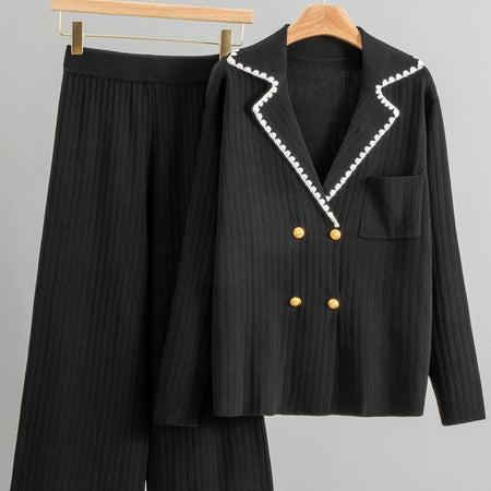Elise Premium Woolen Coord Set - flat-lay shot, black - Miss Mosa By Akanksha