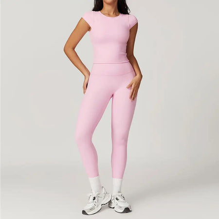 Eliza Premium Activewear Set - front shot on model, pink - Miss Mosa By Akanksha