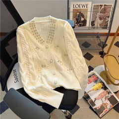 Ella Embellished Luxe Sweater - styled flat-lay shot, cream - Miss Mosa By Akanksha