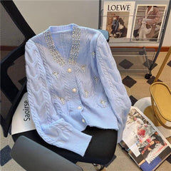 Ella Embellished Luxe Sweater - styled flat-lay shot, blue - Miss Mosa By Akanksha