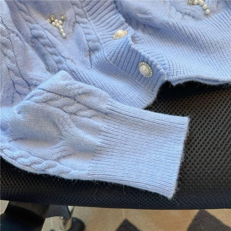 Ella Embellished Luxe Sweater - close-up of cuff, blue - Miss Mosa By Akanksha