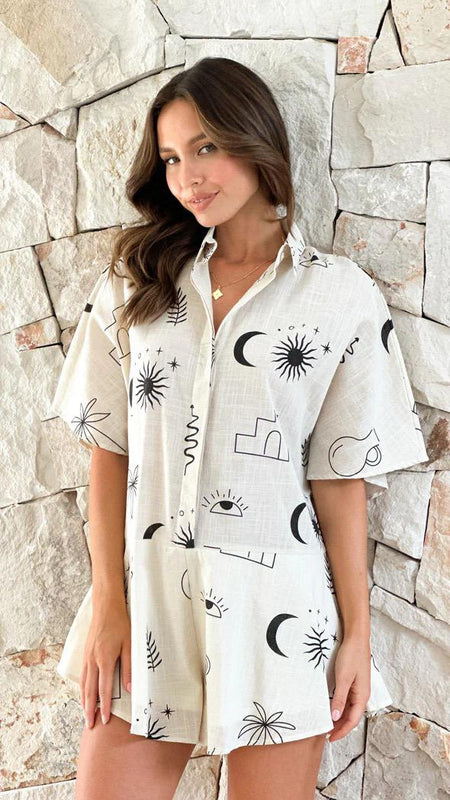 Ella Statement Romper In Off White - front shot on model - Miss Mosa By Akanksha