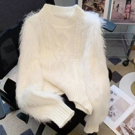 Ellyse Fur Sweater - flat-lay product shot, off-white - Miss Mosa By Akanksha