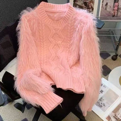 Ellyse Fur Sweater - flat-lay product shot, pink - Miss Mosa By Akanksha