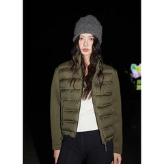 Elma Warm Winter Essential Puffer Jacket - front shot on model outdoors, olive green - Miss Mosa By Akanksha