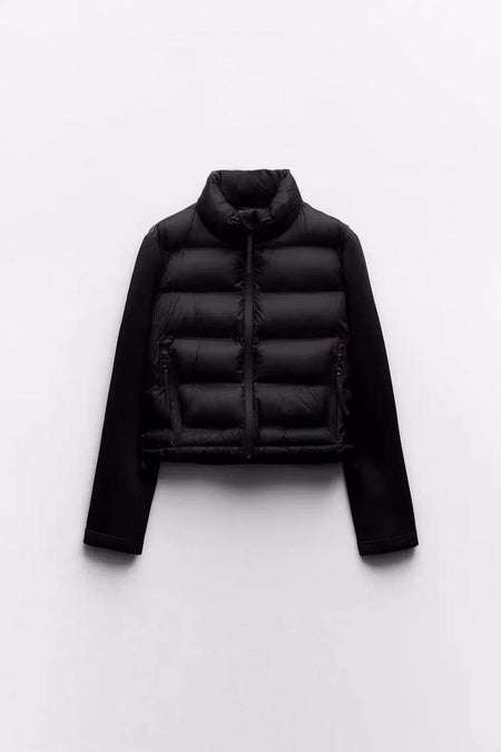 Elma Warm Winter Essential Puffer Jacket - front shot on hanger, black - Miss Mosa By Akanksha