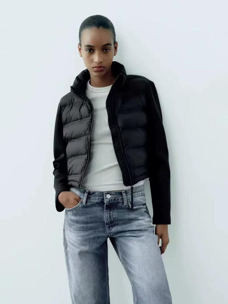 Elma Warm Winter Essential Puffer Jacket - front shot on model, black - Miss Mosa By Akanksha