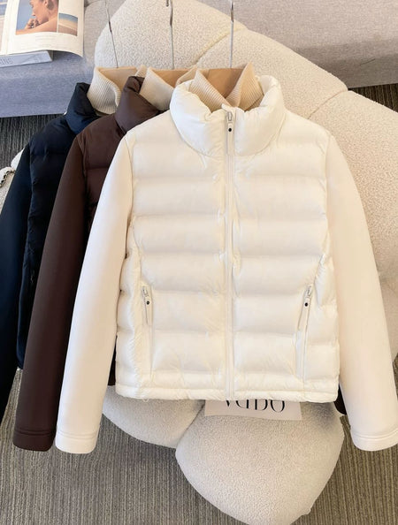 Elma Warm Winter Essential Puffer Jacket - front flat-lay shot of colourways, cream - Miss Mosa By Akanksha