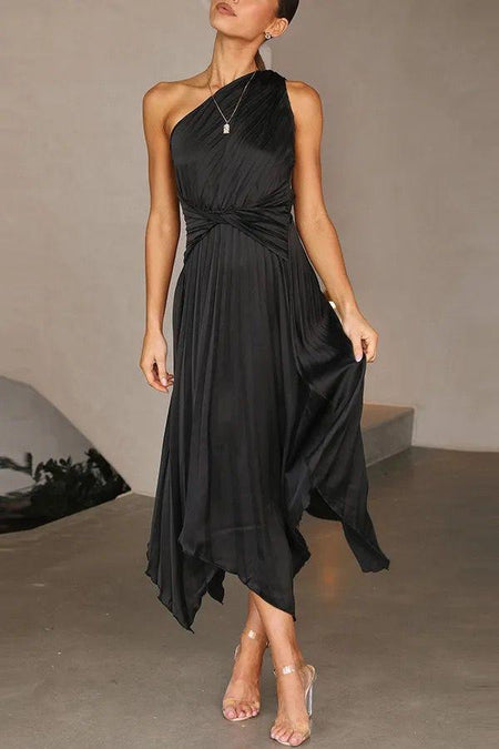 Elodie Luxury Dress - front shot on model, black - Miss Mosa By Akanksha