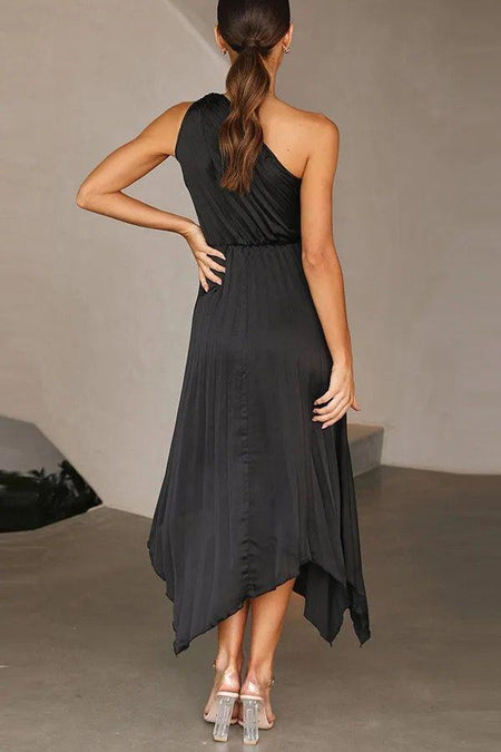 Elodie Luxury Dress - back shot on model, black - Miss Mosa By Akanksha