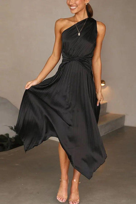 Elodie Luxury Dress - front shot on model, black - Miss Mosa By Akanksha