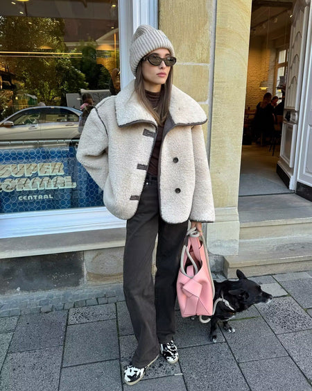 Elodie Premium Fur Coat - full-length styled shot, cream - Miss Mosa By Akanksha