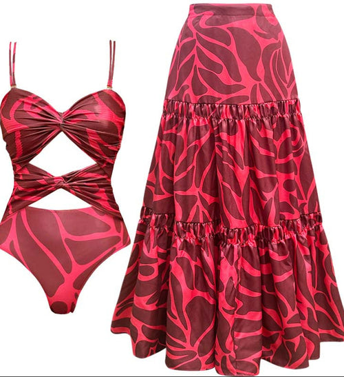 Elodie Printed Swimsuit With Skirt