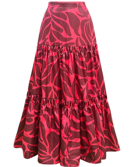 Elodie Printed Swimsuit With Skirt - flat-lay shot, red and burgundy print - Miss Mosa By Akanksha