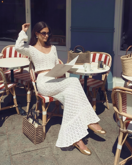 Eloisa Holiday Coord Skirt Set - seated shot, cream - Miss Mosa By Akanksha