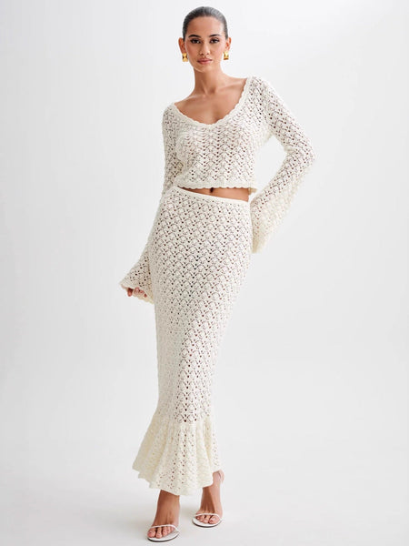 Eloisa Holiday Coord Skirt Set - front full-length shot, cream - Miss Mosa By Akanksha