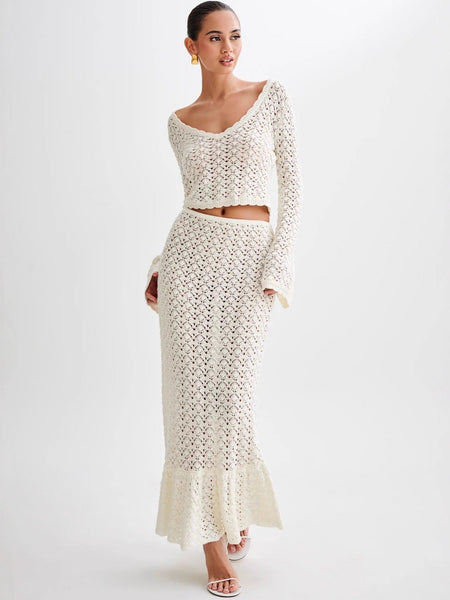 Eloisa Holiday Coord Skirt Set - three-quarter shot, cream - Miss Mosa By Akanksha
