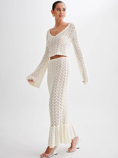 Eloisa Holiday Coord Skirt Set - side full-length shot, cream - Miss Mosa By Akanksha