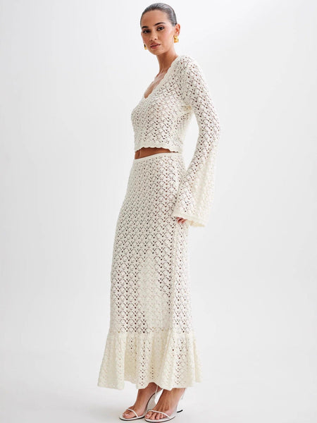 Eloisa Holiday Coord Skirt Set - flat-lay shot, cream - Miss Mosa By Akanksha