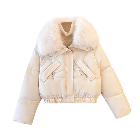 Eloise Warm Fur Puffer Jacket - flat-lay product shot, off-white - Miss Mosa By Akanksha