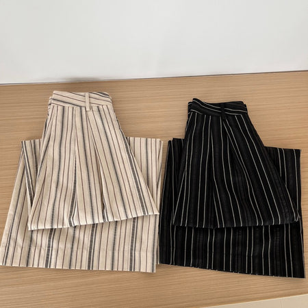 Elon Statement Striped Pants In Beige - flat-lay product shot of two folded pairs - Miss Mosa By Akanksha