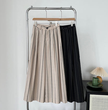 Elon Statement Striped Pants In Beige - flat-lay product shot of two colourways on hangers - Miss Mosa By Akanksha